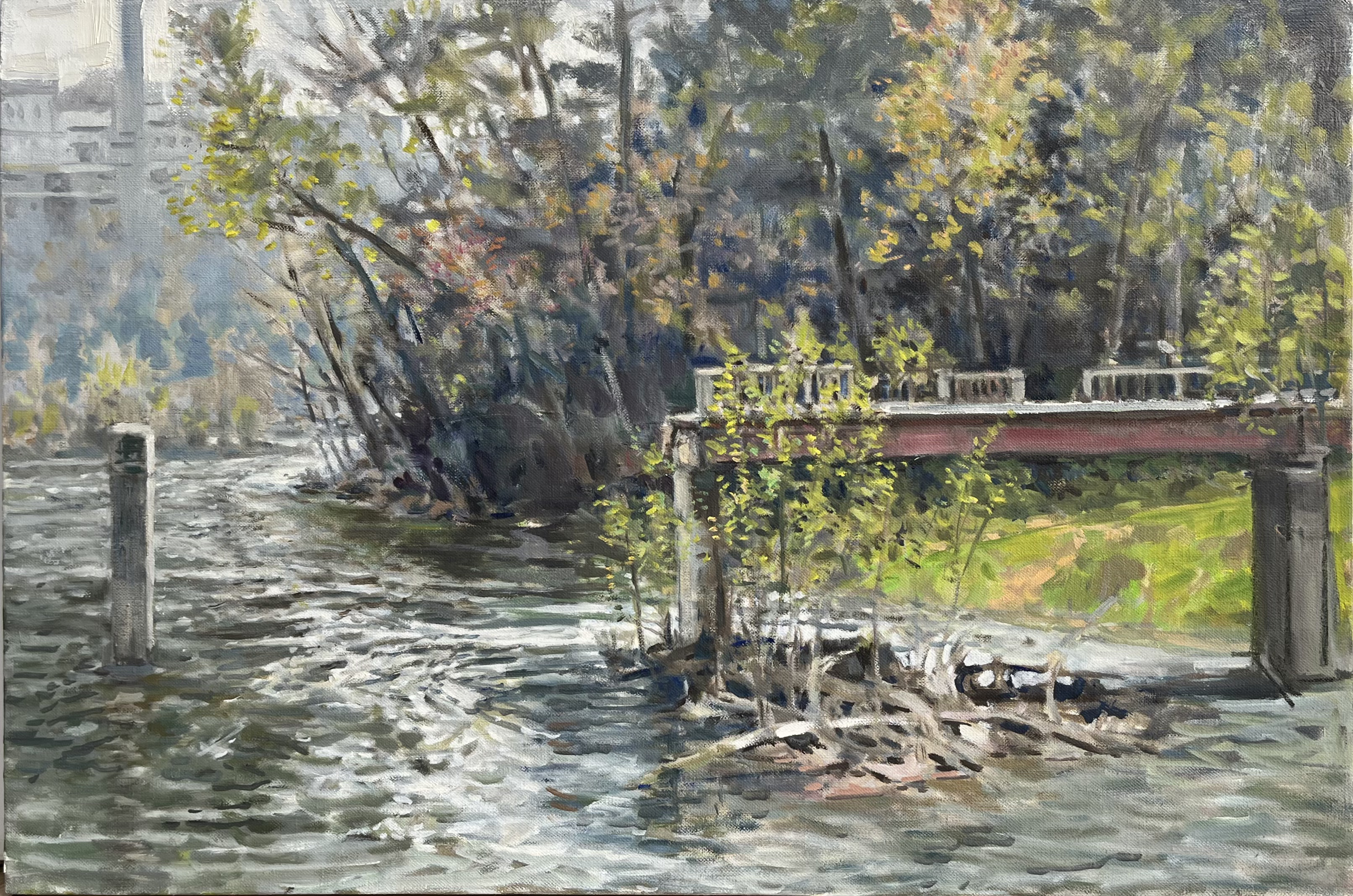 Oil painting titled "Bridge, Waynesboro" by Richard Crozier for sale by Les Yeux du Monde