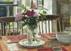 Oil painting titled "Still Life Peonys" by Richard Crozier for sale by Les Yeux du Monde